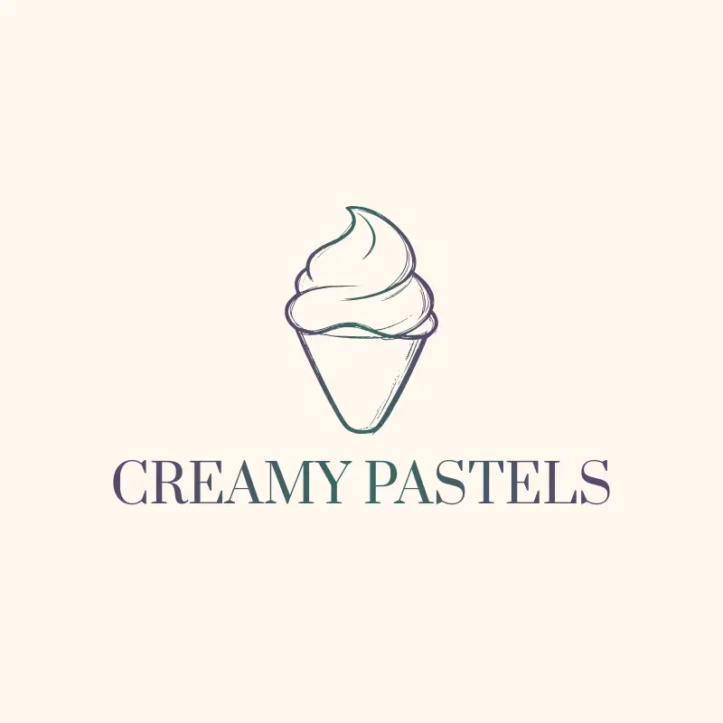 The ice cream shop name Creamy Pastels as a branded logo with a single color icon