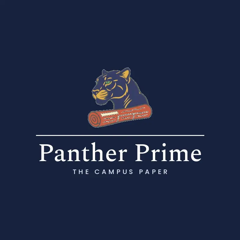 The newspaper name Panther Prime as a branded logo in an illustration style