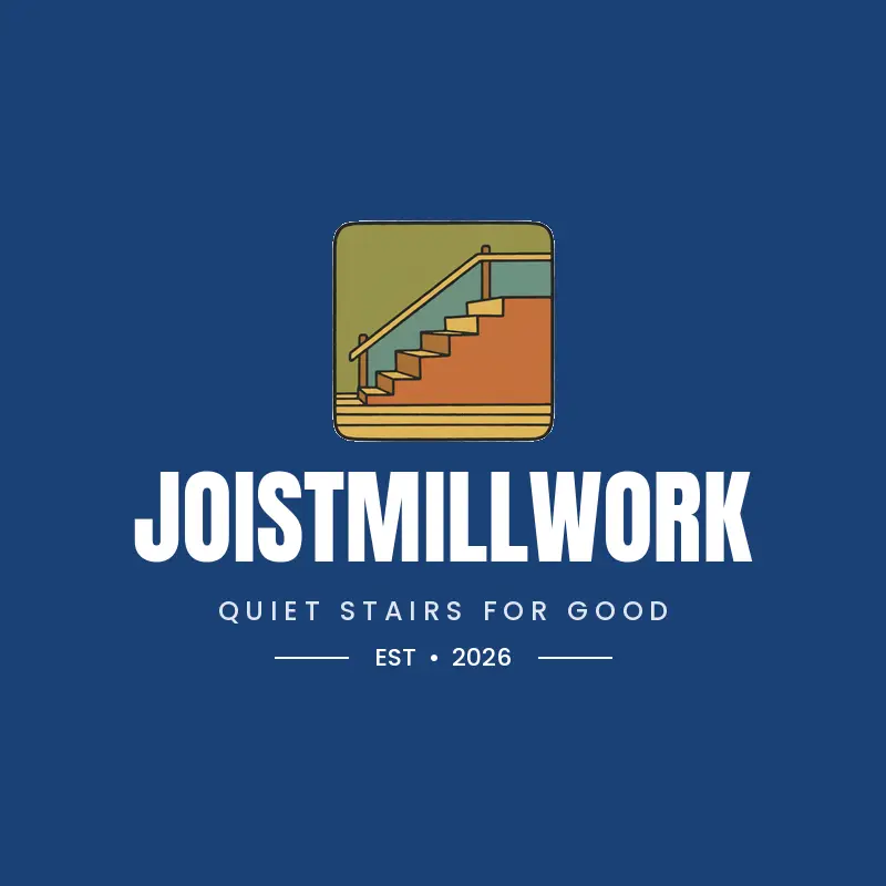 Bold wooden staircase and floor planks logo for JoistMillwork