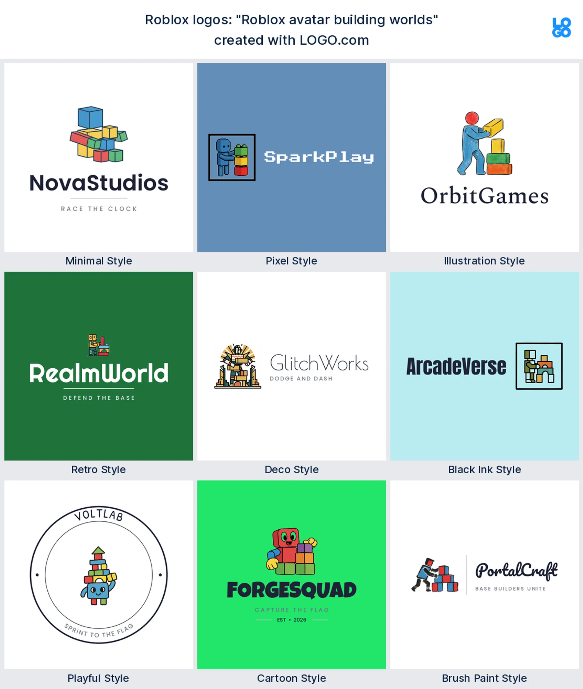 Roblox logos built from the founder prompt "Roblox avatar building worlds"
