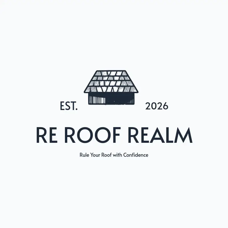 The roofing name Re Roof Realm as a branded logo with a single color icon