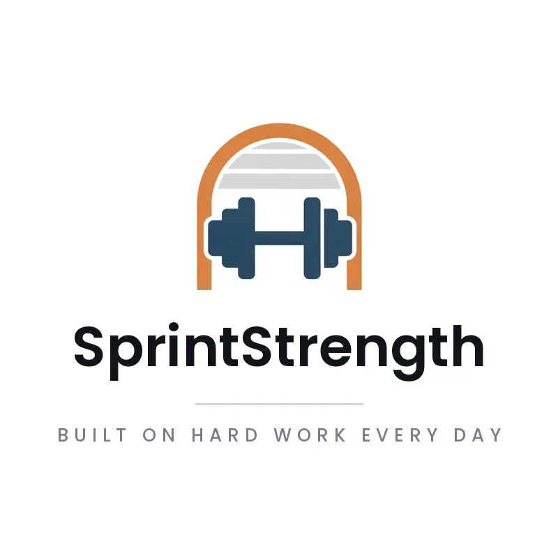 Minimal dumbbell and garage door arch logo for SprintStrength