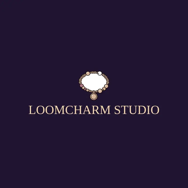 The bracelet business name LoomCharm Studio as a branded logo with a color icon