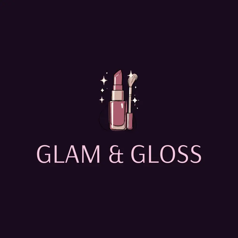 The makeup name Glam & Gloss as a branded logo with a color icon