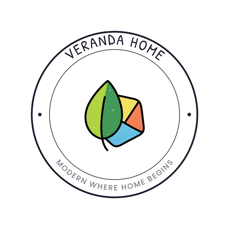 A leaf and a geometric shape, a modern interior design logo in a playful style