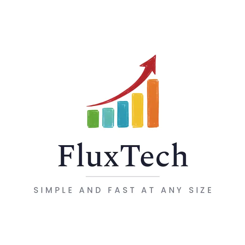 An illustrated upward arrow and growth chart tech logo on white.