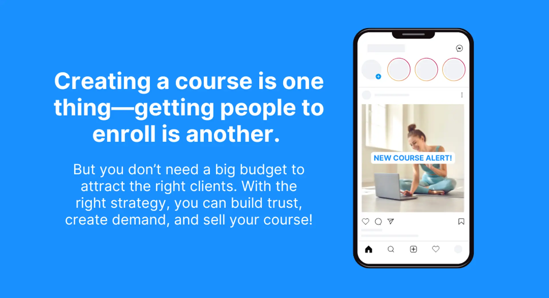 Instagram post on smartphone promoting new course