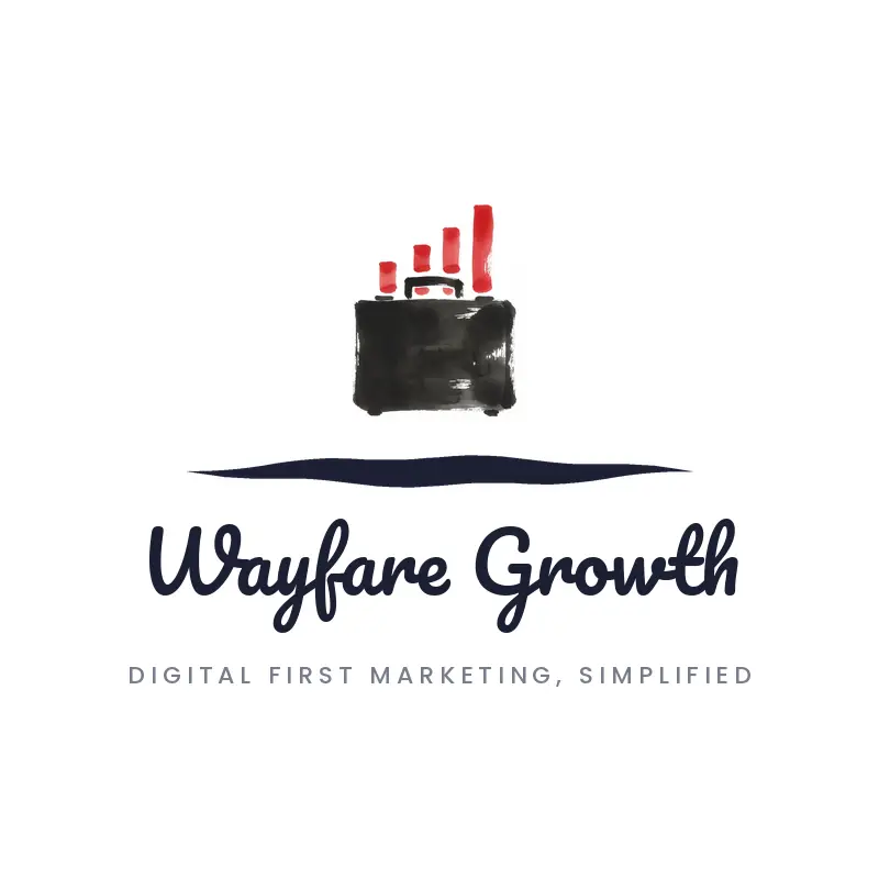 A briefcase holding a rising graph, a professional marketing company logo in a brush paint style
