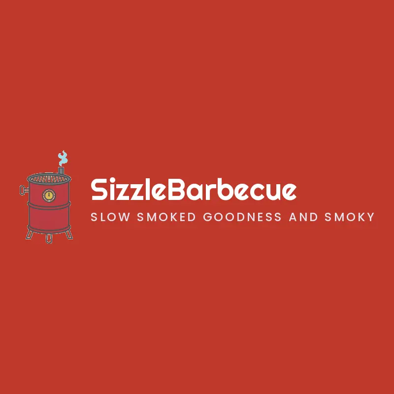 A retro barbecue smoker and grill logo on a red background.