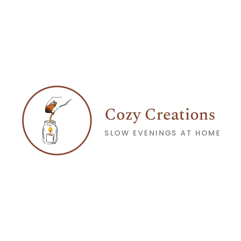 The candle name Cozy Creations as a branded logo in a illustration style