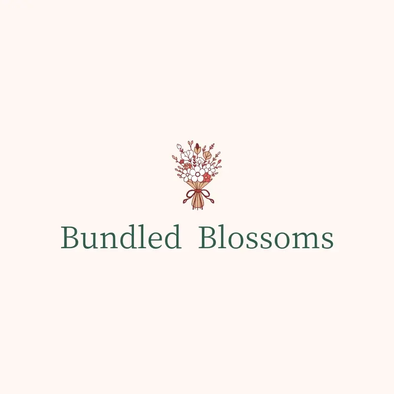The flower shop name Bundled Blossoms as a branded logo with a color icon