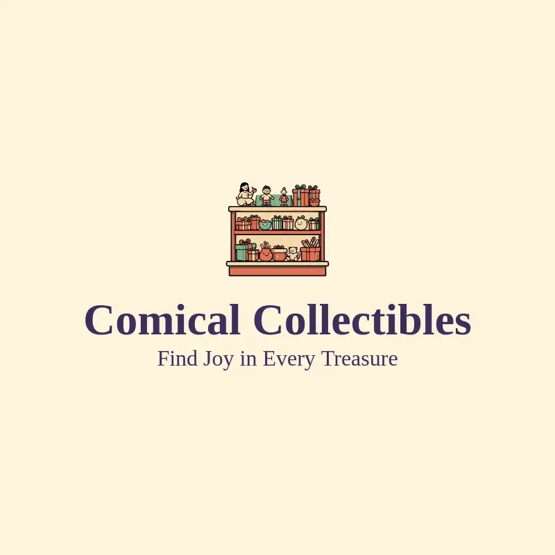 The funny business name Comical Collectibles as a branded logo with a color icon