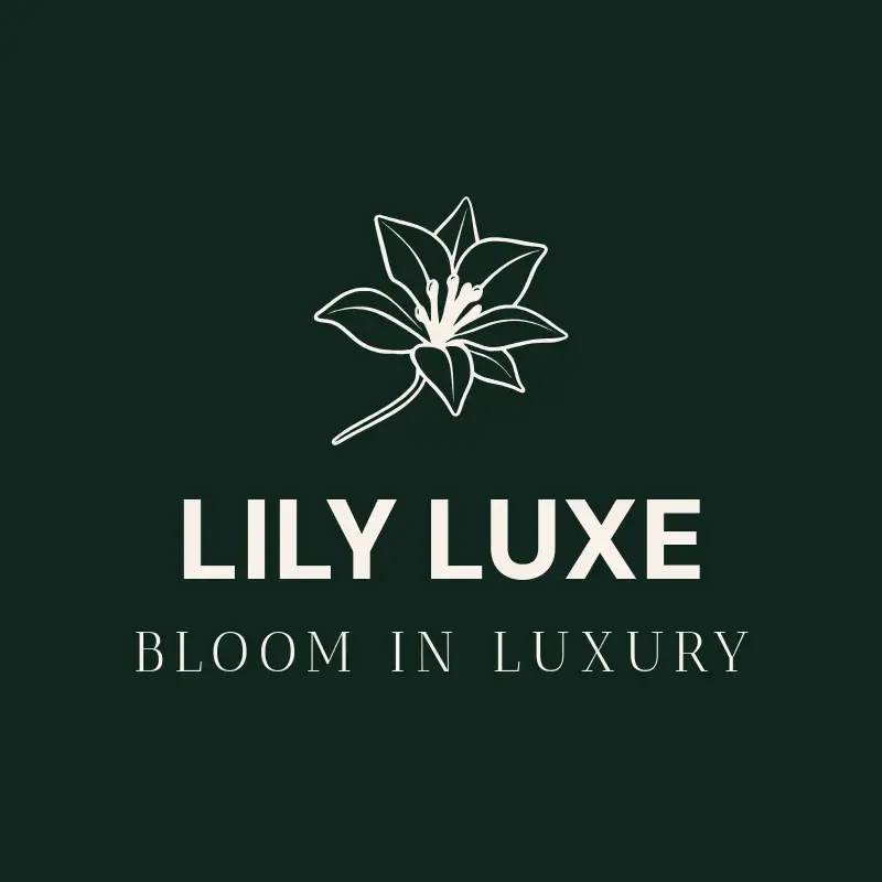 The flower shop name Lily Luxe as a branded logo with a single color icon