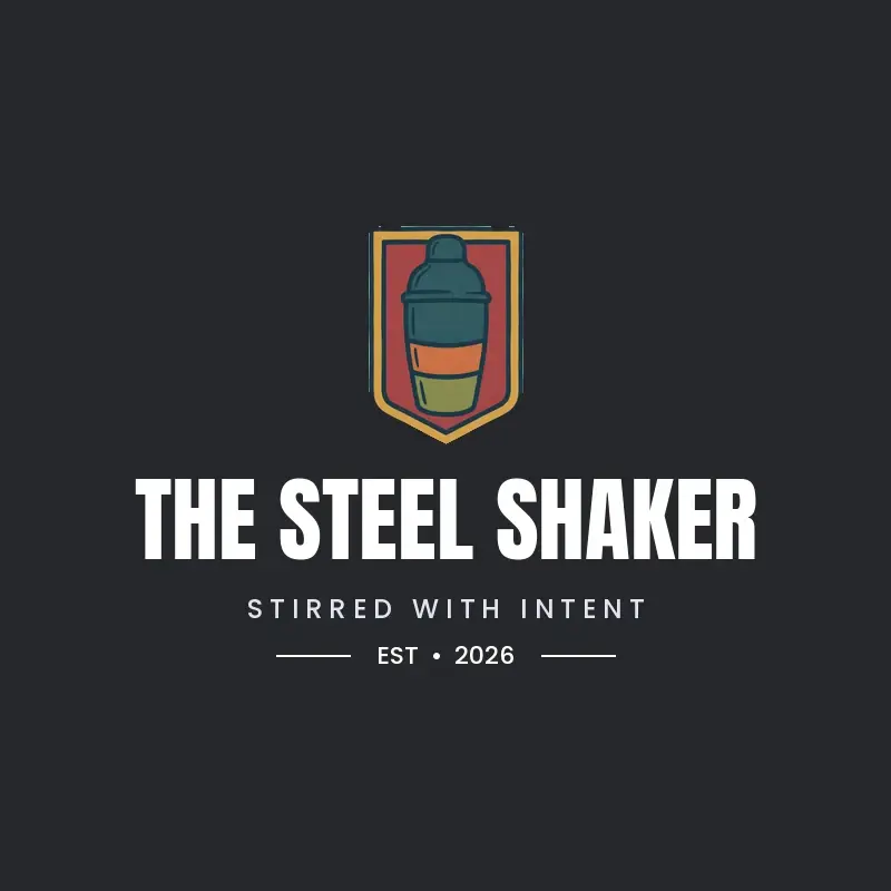 The bar name The Steel Shaker as a branded logo in a black ink style