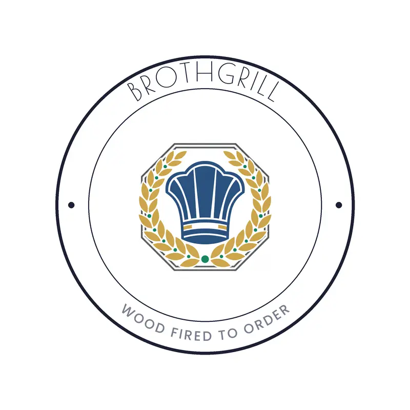 A deco chef hat and laurel restaurant logo on a white background.