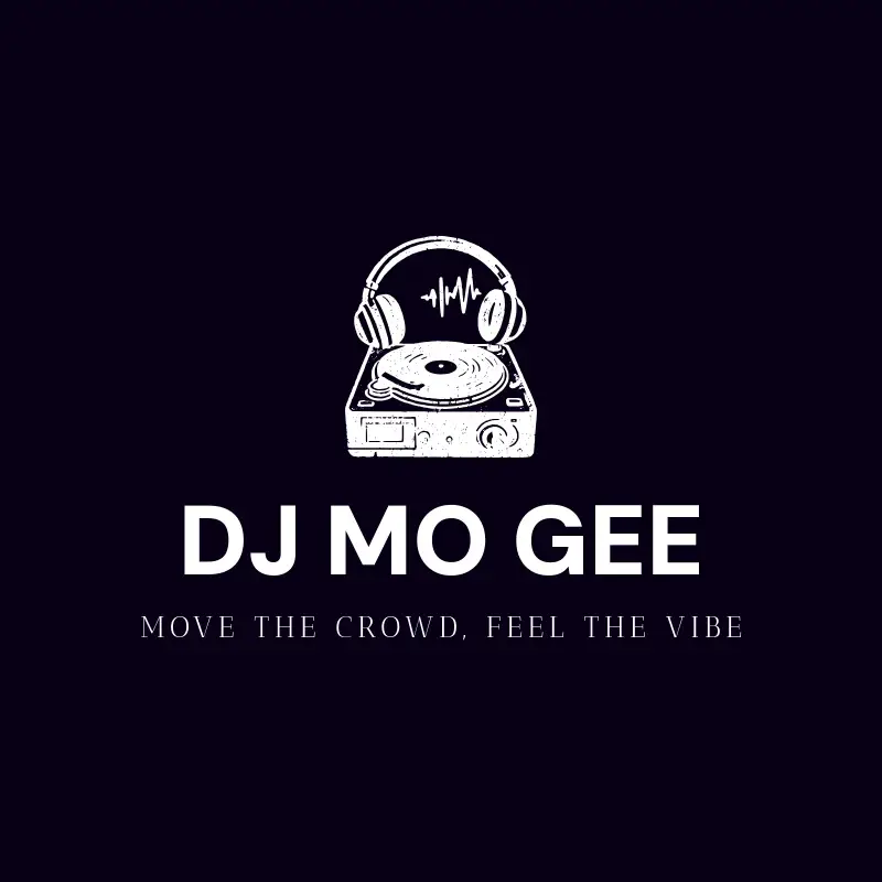 The DJ name DJ Mo Gee as a branded logo with a single color icon