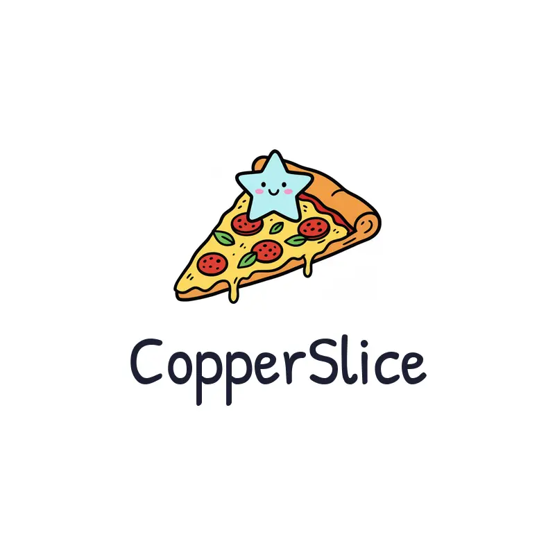 A playful pizza slice with a star on a white background.