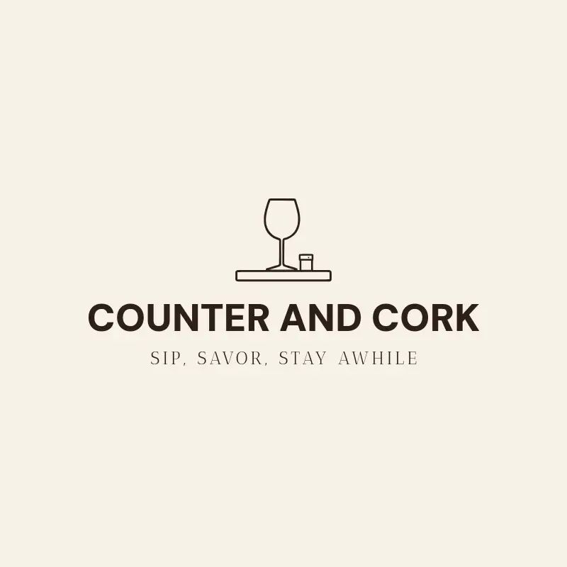 The winery name Counter and Cork as a branded logo with a single color icon