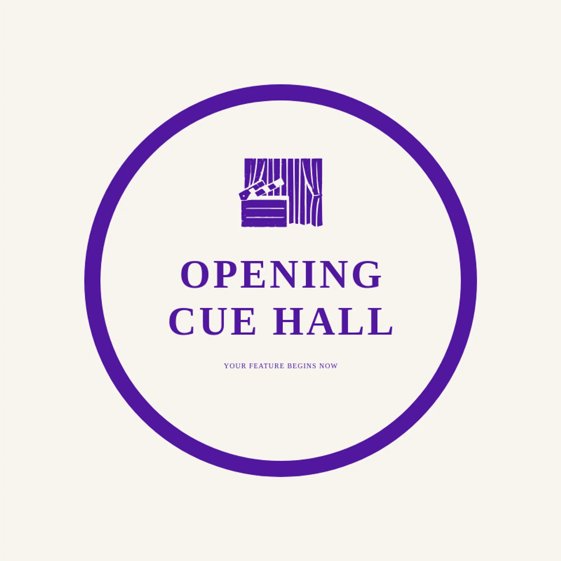 Opening Cue Hall logo for movie theater