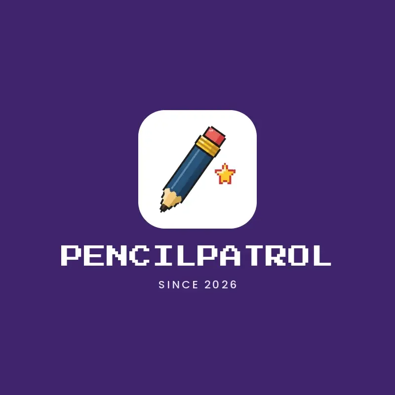 The school name PencilPatrol as a branded logo in a pixel style