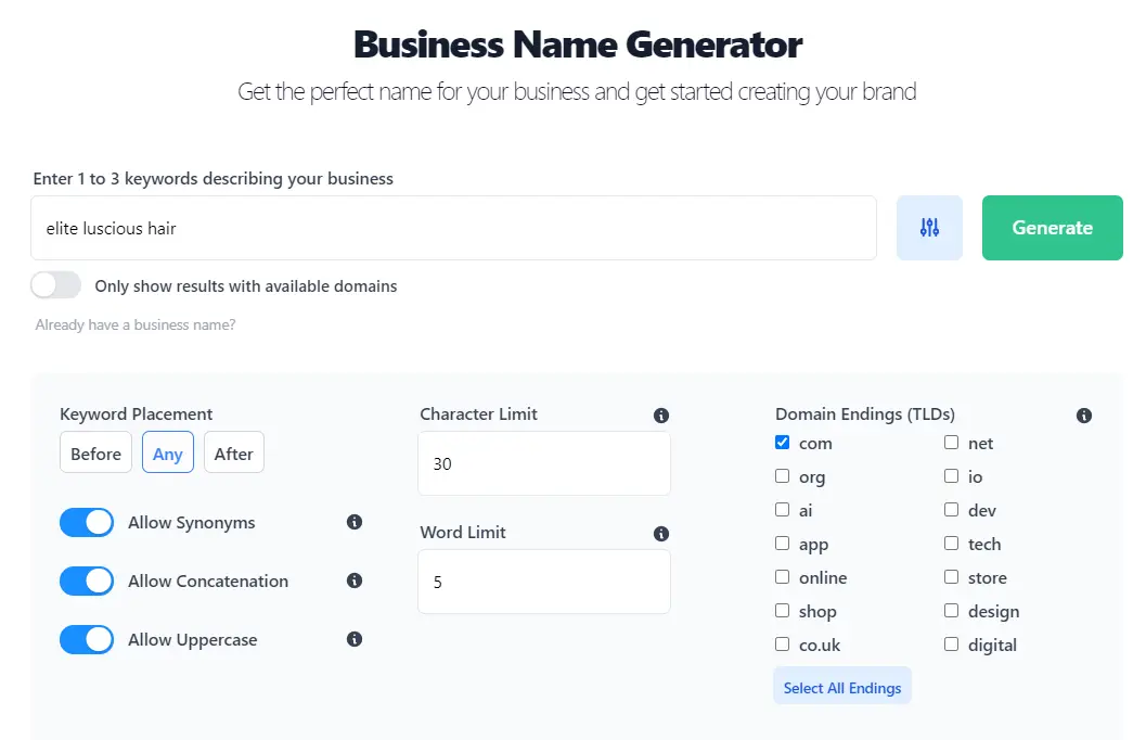 Hair Business Name Generator