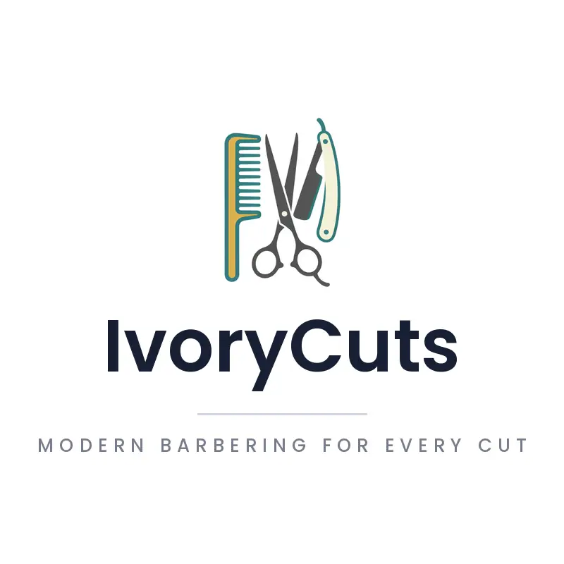 A minimal scissors, comb and razor logo on a white background.