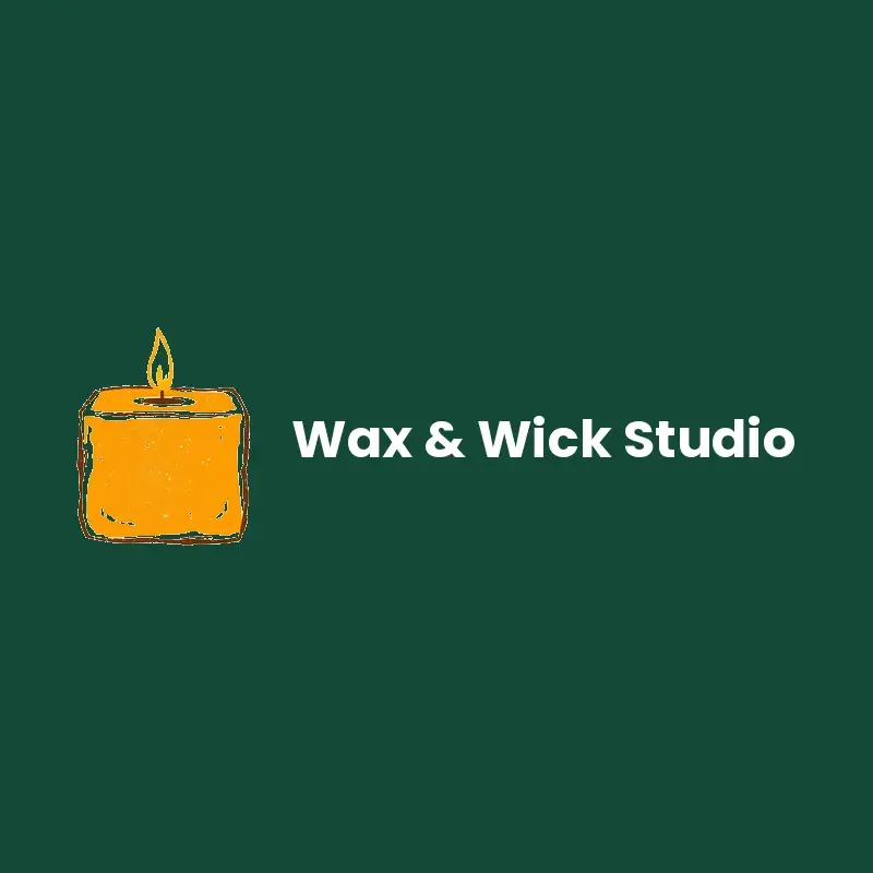 The candle name Wax & Wick Studio as a branded logo in a linocut style
