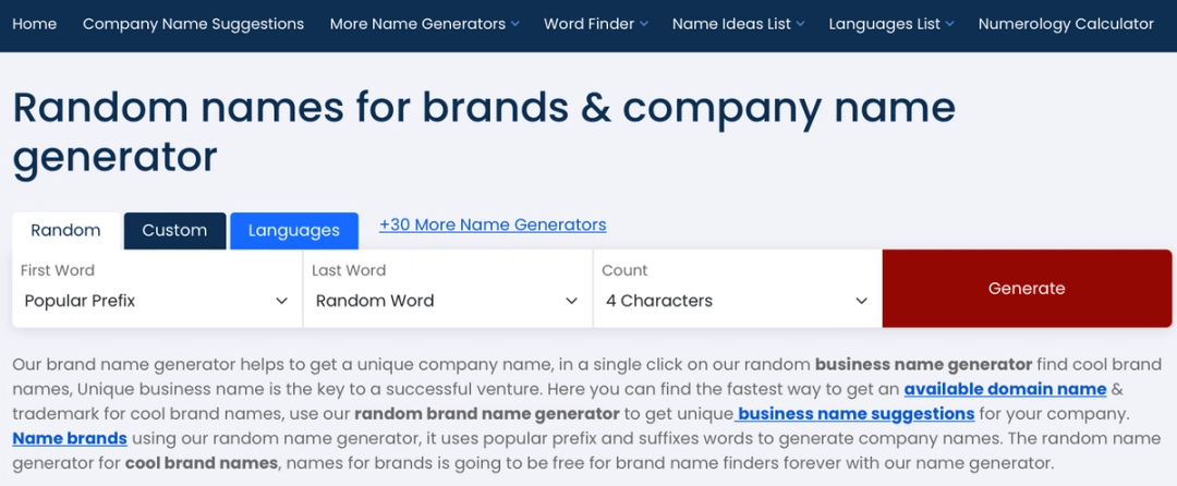 Names4Brands business name generator