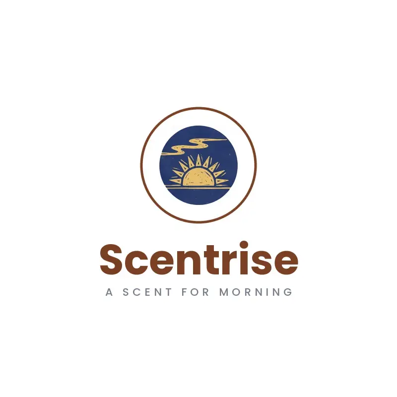 The perfume name Scentrise as a branded logo in a linocut style