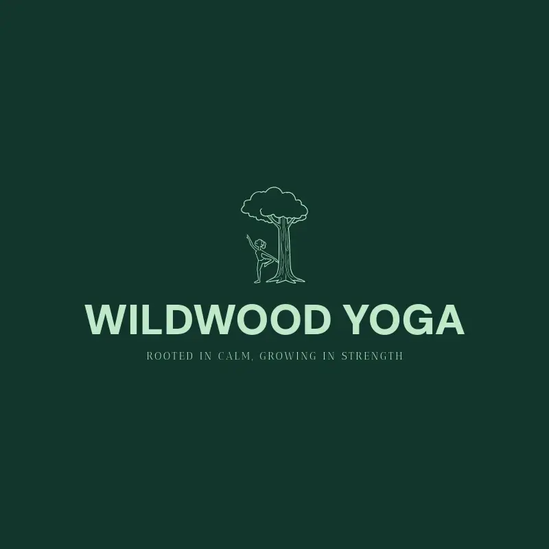 The yoga studio name Wildwood Yoga as a branded logo with a single color icon