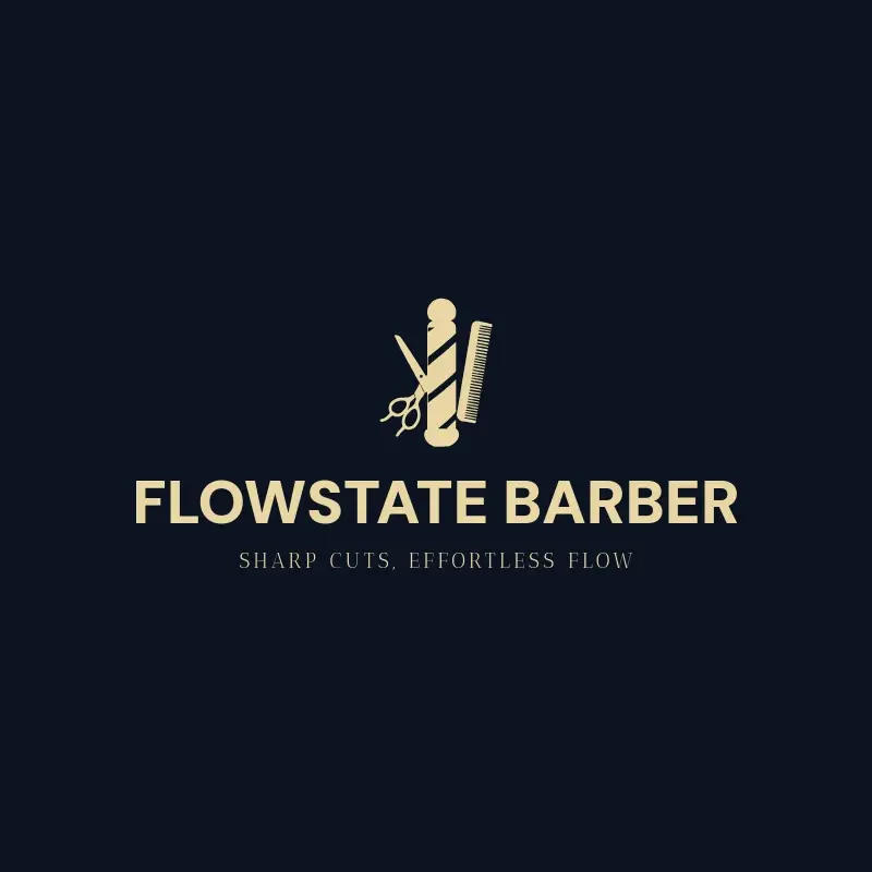 The barbershop name FlowState Barber as a branded logo with a single color icon
