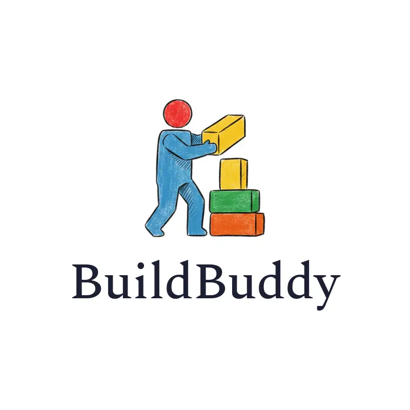 Roblox avatar building worlds logo for a studio