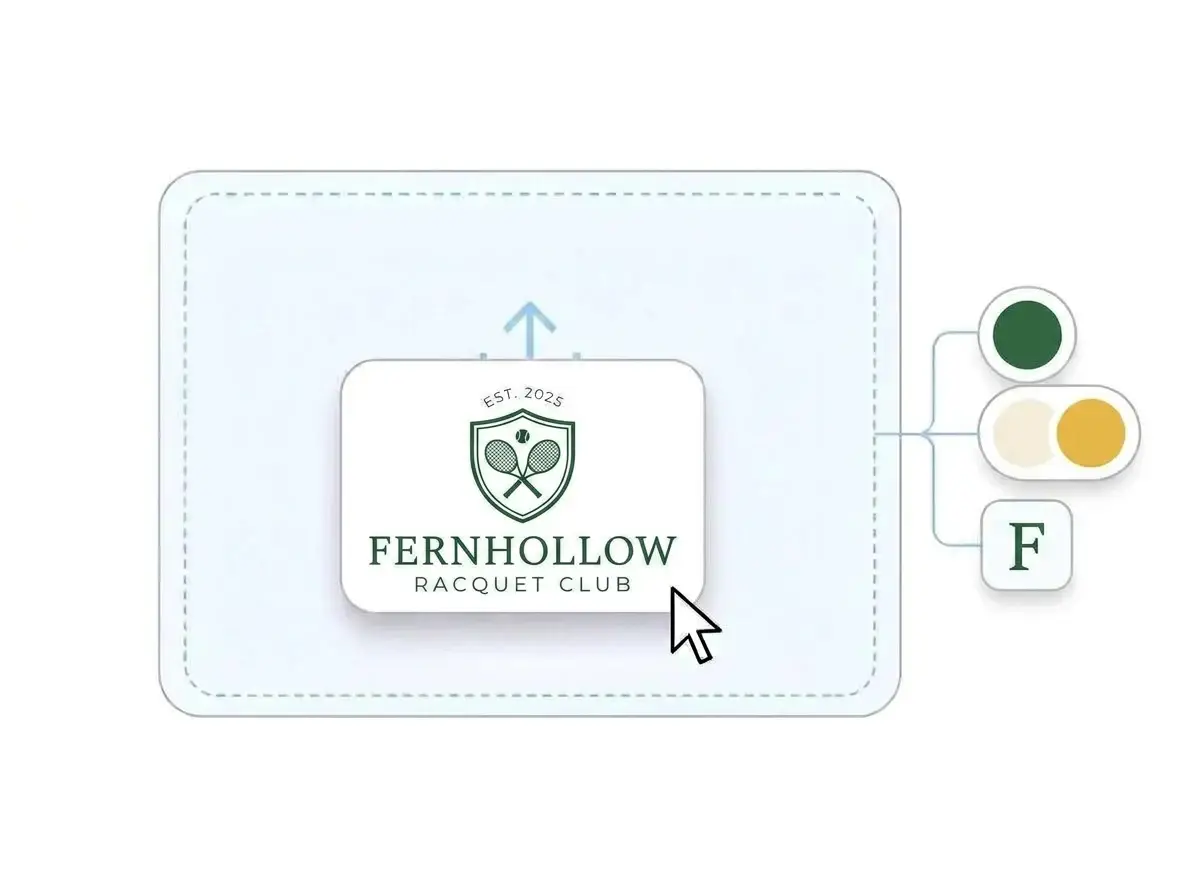Fernhollow Racquet Club logo dropped into the LOGO.com upload box, with its forest green crest of crossed racquets and its cream and golden yellow colors picked out