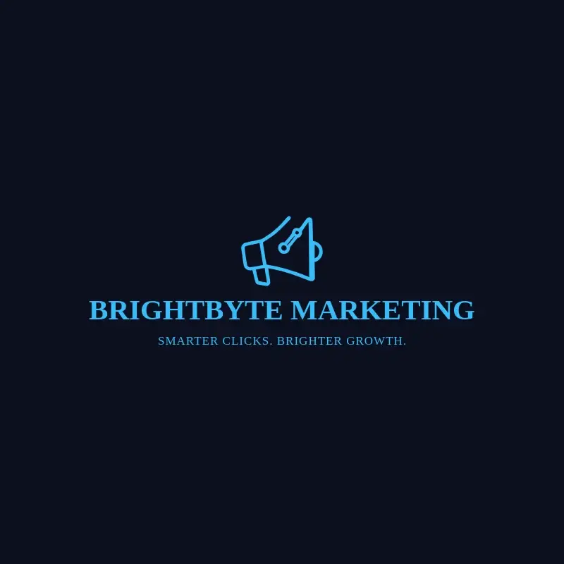 The digital marketing company name BrightByte Marketing as a branded logo with a single color icon