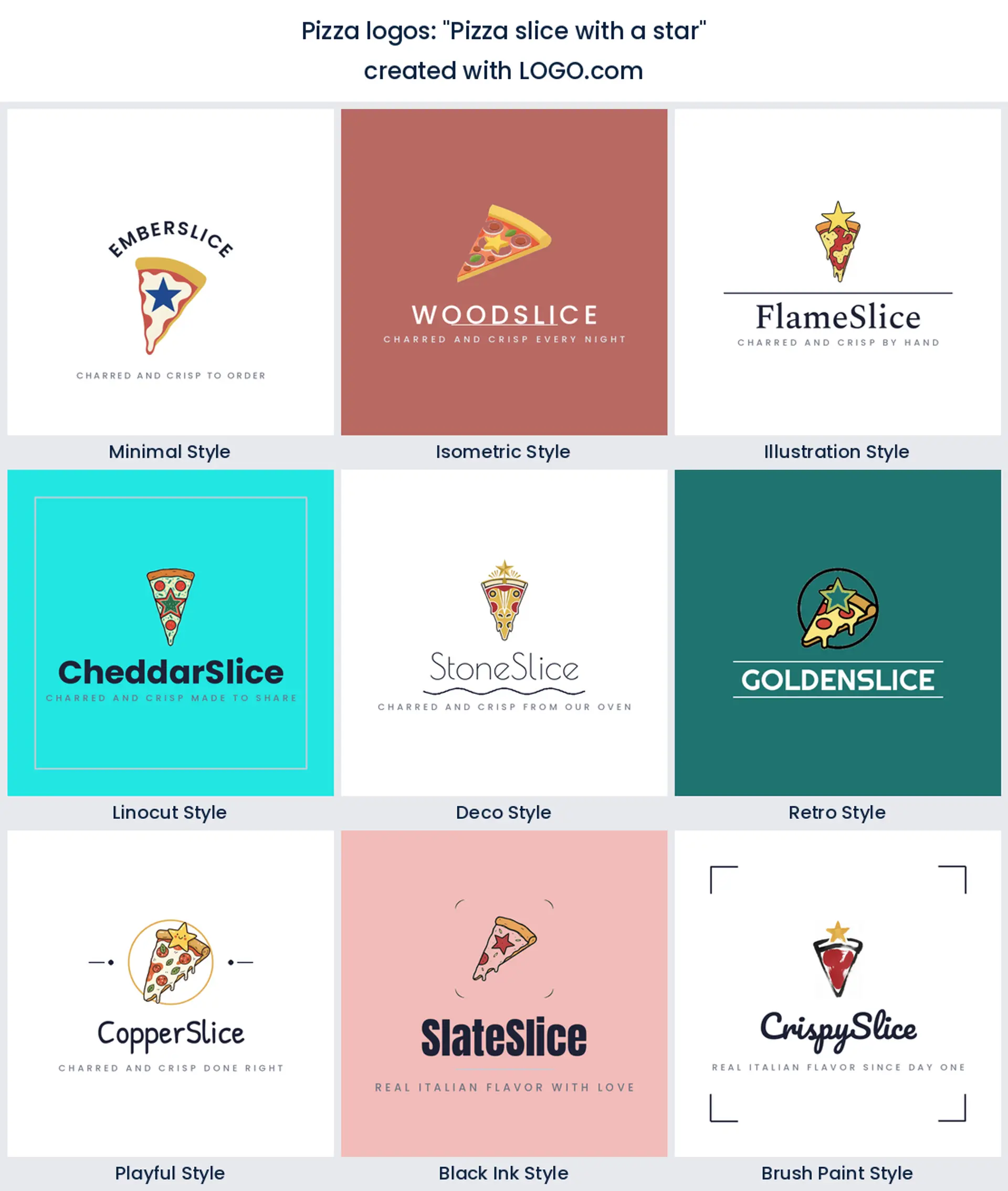 Pizza slice with a star logo in nine styles.