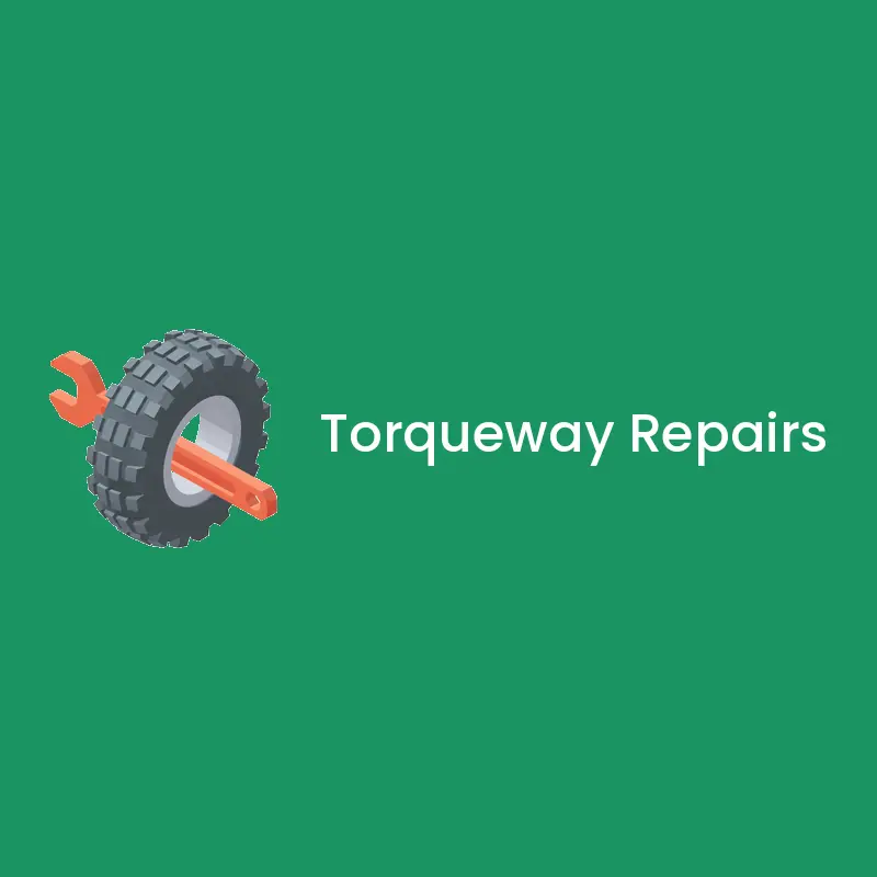Isometric motorcycle mechanic logo with a knobbly tyre and a wrench
