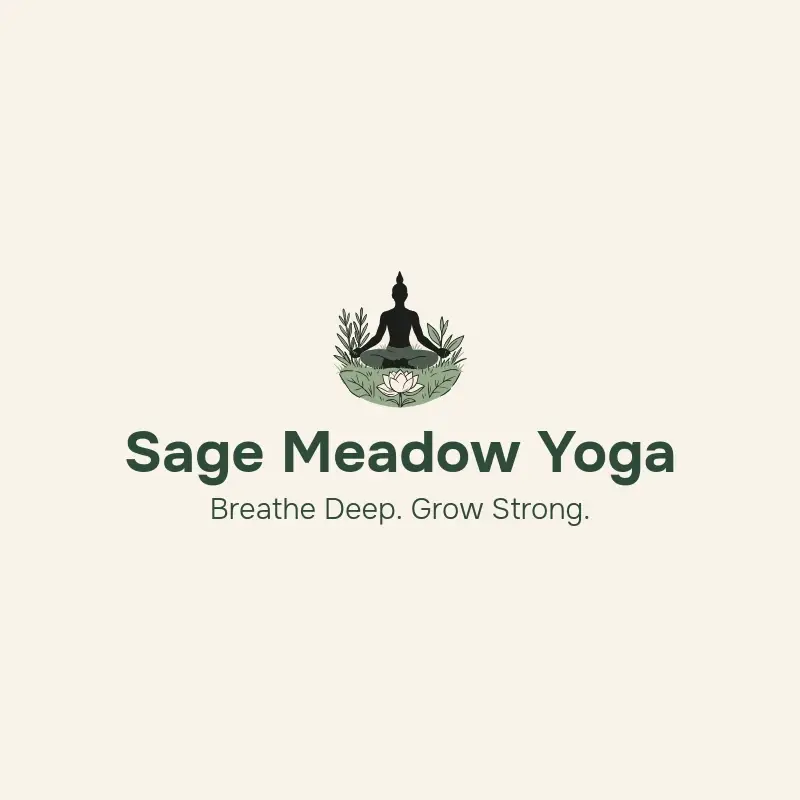 The yoga studio name Sage Meadow Yoga as a branded logo with a color icon