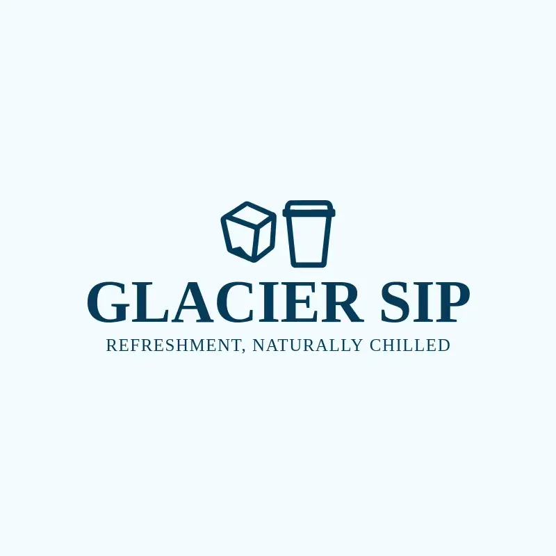 The drink name Glacier Sip as a branded logo with a single color icon