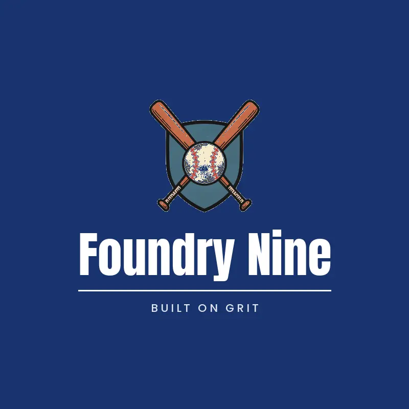 Crossed bats and shield baseball team logo for Foundry Nine