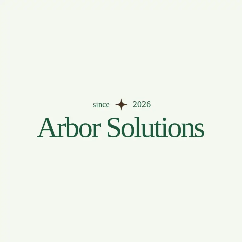 The tree trimming company name Arbor Solutions as a branded logo with a single color icon