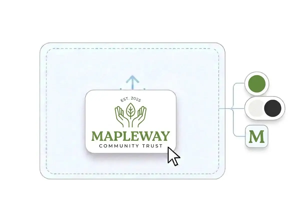 Mapleway Community Trust logo dropped into the LOGO.com upload box, with its leaf green, white and charcoal colors and letter picked out