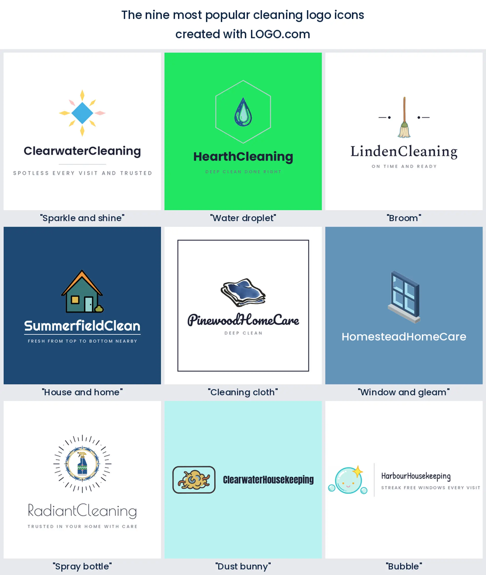 The nine most popular cleaning logo icons on LOGO.com
