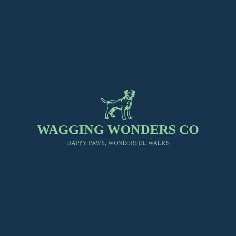 The dog walking business name Wagging Wonders Co as a branded logo with a single color icon