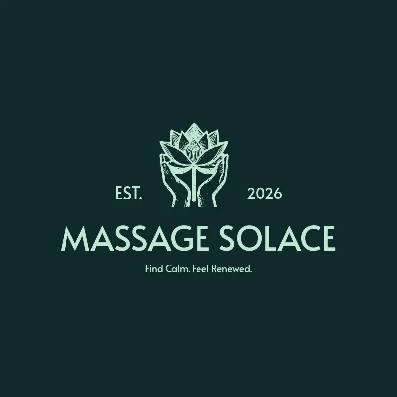 The massage name Massage Solace as a branded logo with a single color icon
