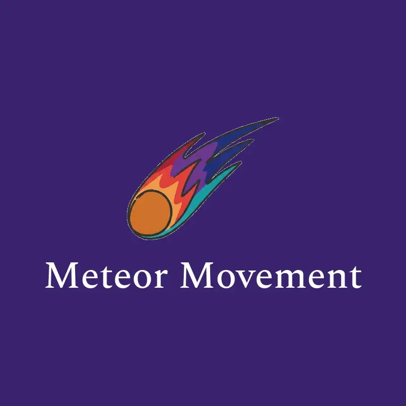 The gym name Meteor Movement as a branded logo in an illustration style