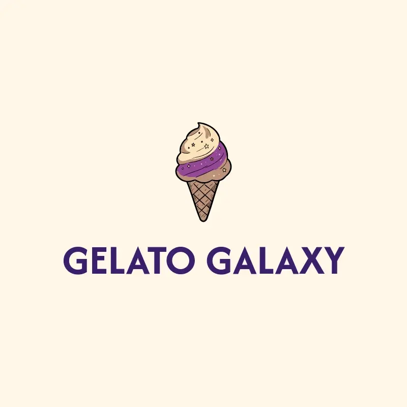 The ice cream shop name Gelato Galaxy as a branded logo with a color icon