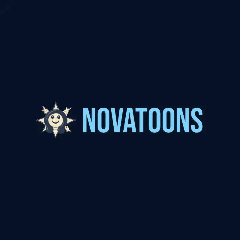 The movie name NovaToons as a branded logo with a color icon