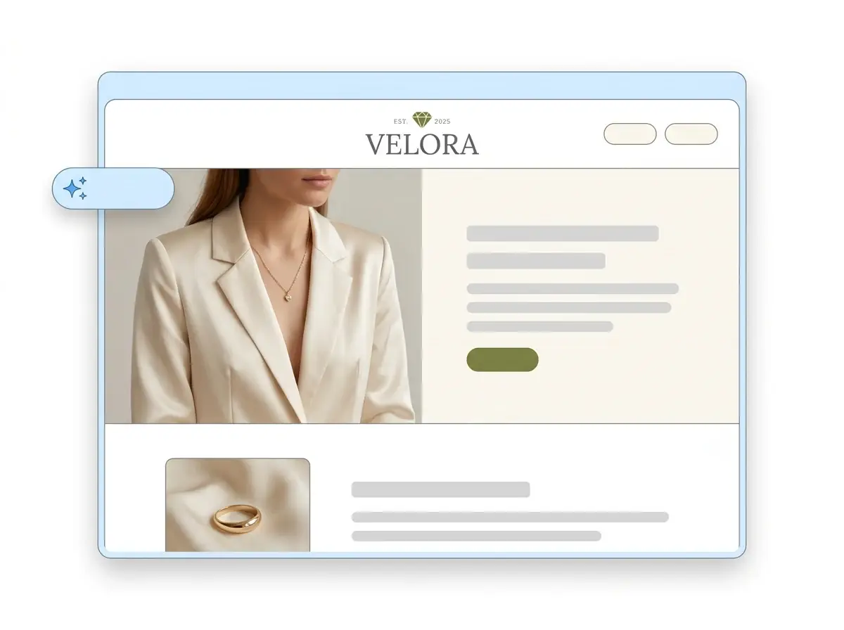 Finished Velora jewellery website built by the AI website builder from the uploaded logo