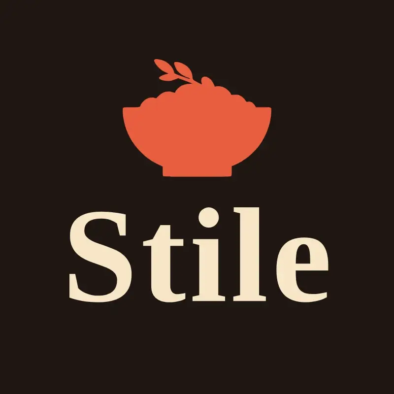 The Italian restaurant name Stile as a branded logo with a single color icon