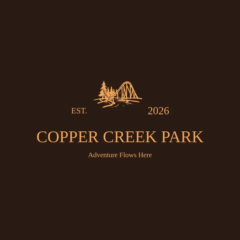 The theme park name Copper Creek Park as a branded logo with a single color icon